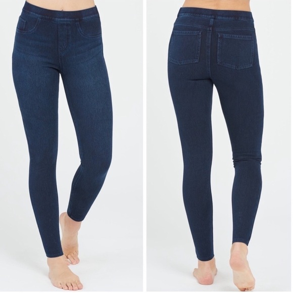 SPANX Pants - SPANX Ankle Jeanish Leggings Medium Twilight Rinse Denim Stretch Pull On Blue